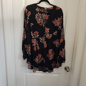 Torrid Womens 3X Tunic Emma Babydoll Challis Button-Front Floral Print Pockets